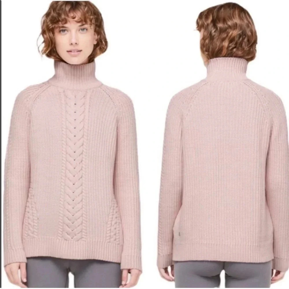 Lululemon Bring The Cozy Turtleneck Sweater Misty Pink Chunky Cotton Knit